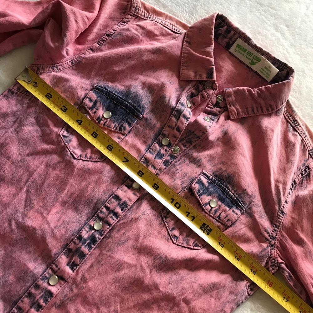 Selena Gomez | Pink Acid Washed Snap Chambray Buttons Sz Sm Jr - Picture 7 of 12
